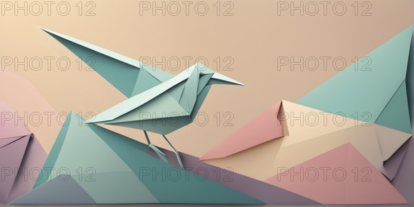 Abstract origami bird wallpaper illustration, AI generated