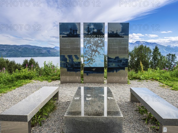 World War II monument at Bjerkvik, at road E10 Narvikfjord, in memoriam of battle of Narvik in