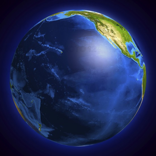 High resolution Earth globe showing the surface of the Pacific ocean and a part of North American