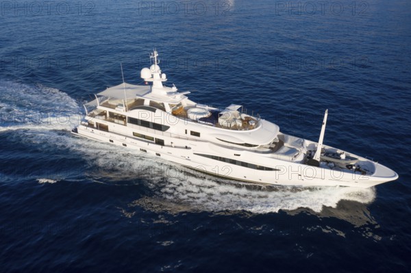 Aerial view of 55-metre motor yacht HALO, delivered in 2018 by the Dutch shipyard Amels, cruising