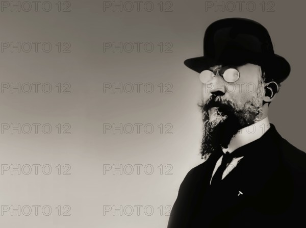 Erik Satie, 1866 – 1925, a French composer and pianist, portrait digitally edited according to a