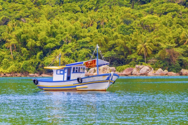 Boats ships and Boat Mangrove beach and Pouso beach Ilha Grande Angra dos Reis Rio de Janeiro