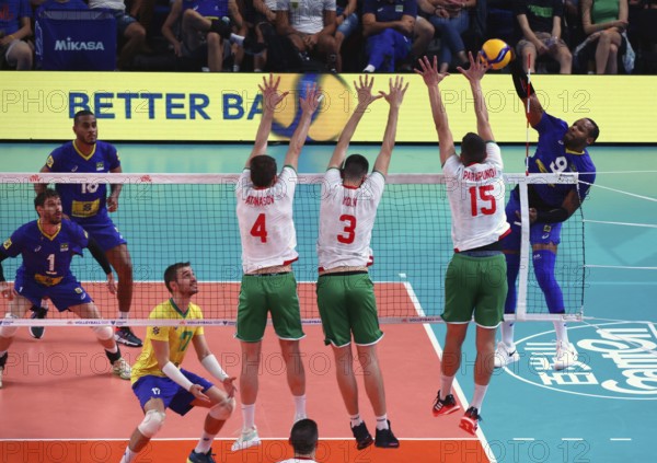 Sofia, Bulgaria - 4 July, 2022: Teams of Bulgaria and Brazil are seen in action during a Volleyball