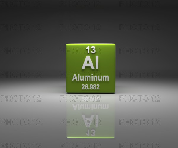 Cube with Aluminum number 13 periodic table, 3d rendering