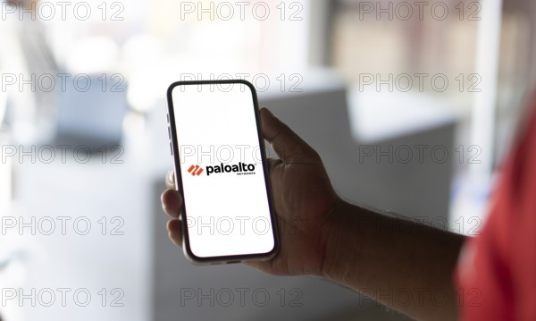 In this photo illustration Palo Alto Networks logo of an American cybersecurity company is seen on