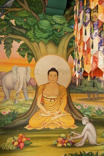 Painting at Tibetan Buddhist monastery at Bodhgaya, Bihar, India