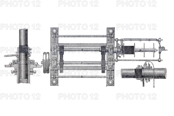 Brooman's machine for the manufacture of ropes, cables and knitting, historical, digitally enhanced