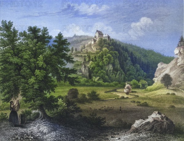 Rabeneck Castle, around 1850, high medieval noble castle, Franconian Switzerland, Bayreuth