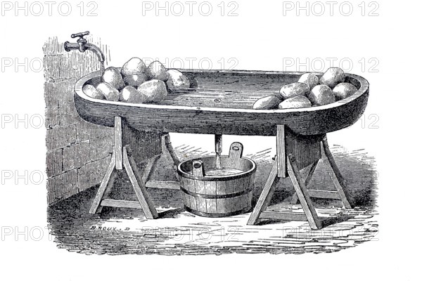 Dairy industry, butter production, apparatus for salting butter, around 1860, digitally improved