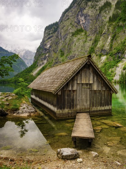 Boathouse at the Obersee near Königssee in the Berchtesgaden National Park, Schönau am Königssee,