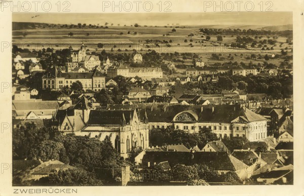 Historical postcard, picture postcard, Zweibrücken, Rhineland-Palatinate, Germany, digitally