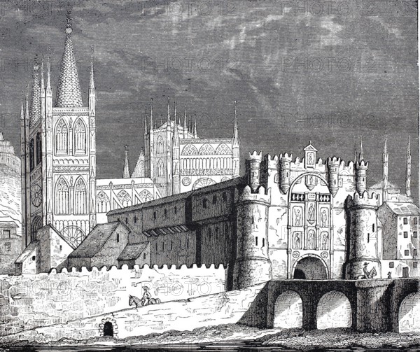 Cathedral of Burgos c. 1860, Castile-Leon, Spain, Historical, digitally enhanced reproduction from
