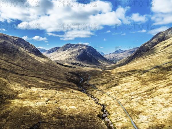 Mountains and Moors over Glen Etive Valley from a drone, Buachaille Etive Mòr, The Buachaille,