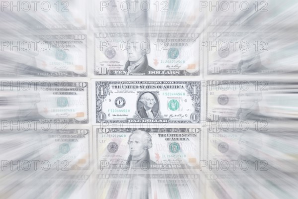 US dollar notes, 10 dollars, 1 dollar, banknotes, zoom effect