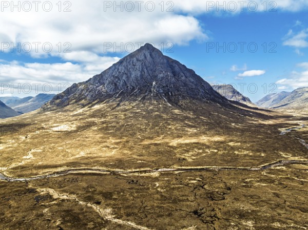 The Buachaille Mountain and Moors over Glen Etive Valley from a drone, Buachaille Etive Mòr, The