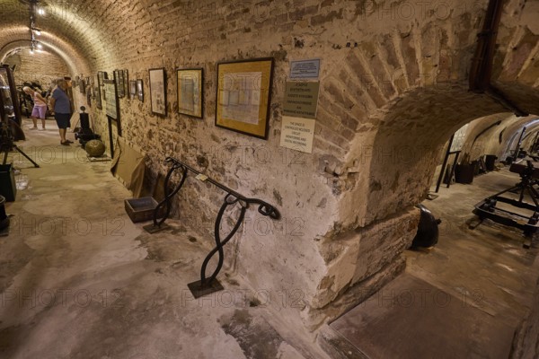 Historical tunnel room with exhibited documents and exhibits, War Museum, Military Museum, Tunnel