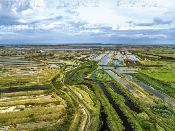 The Lilleau des Niges National Nature Reserve from a drone, The salt marshes,