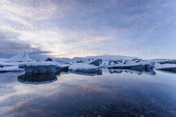 Jökulsarlon, icebergs, ice, glacial lake, Vatnajökull Glacier, winter, snow, sunset, Iceland*