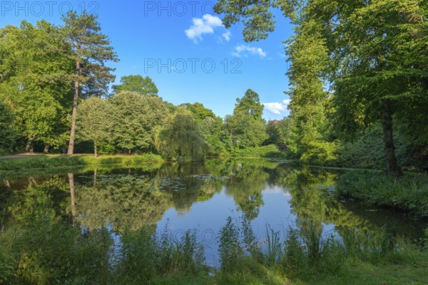 Meiereisee in Bürgerpark from 1866, landscape park with rivers and lakes, garden monument,