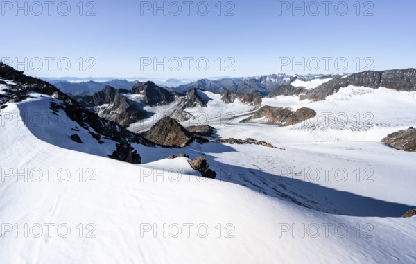 Snow on the Wilder Freiger mountain peak, picturesque high mountain landscape, view of