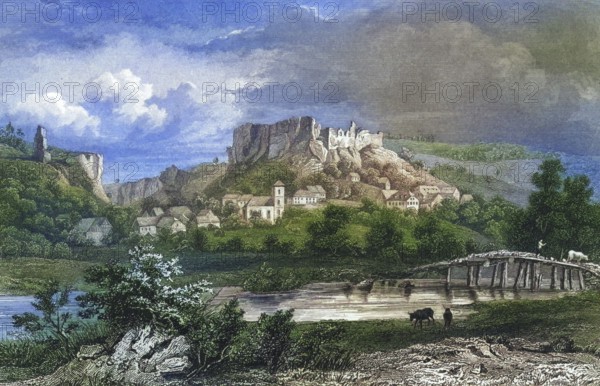 Streitberg Castle and town, climatic health resort, Franconian Switzerland, around 1850, district