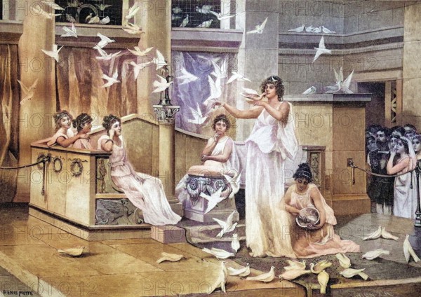 The Doves of the Temple of Venus, coloured wood engraving, reproduction of a model from ca 1888,