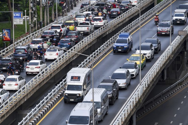 Road traffic bridge vehicles, Bangkok, Thailand