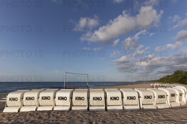 Kühlungsborn beach cinema, lined up beach chairs for cinema-goers, Baltic Sea, Mecklenburg-Western