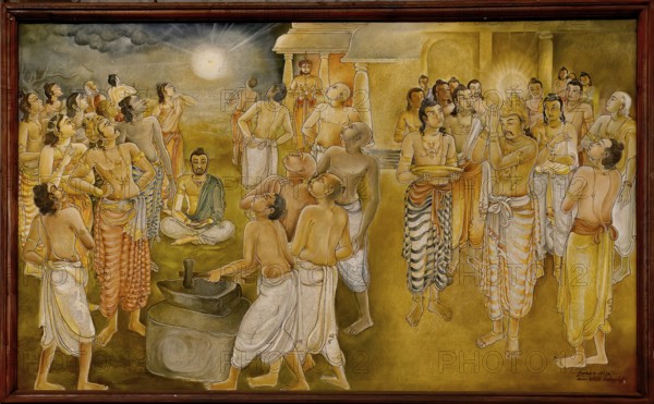 Temple of the sacred Tooth Relic or Sri Dalada Maligawa, Painted panel depicting the history of the