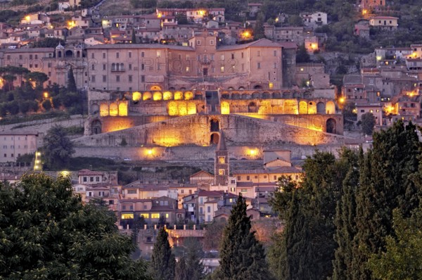 Baroque palace Palazzo Colonna Barberini above terraces of the temple complex, ruins of the