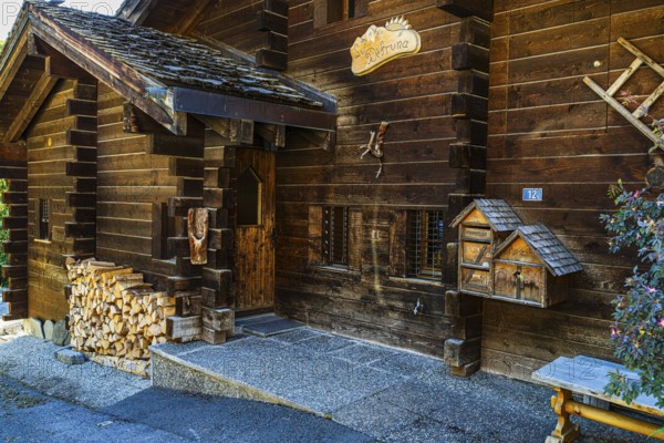 Country house in log construction, historic village centre, Grimentz, Val d'Anniviers, Valais Alps,