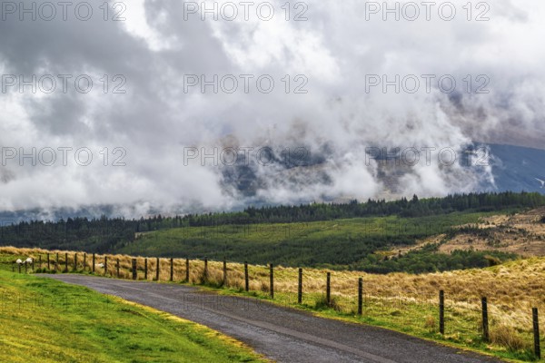 Nevis Range Mountains from Commando Memorial, Grampian Mountains, Fort William, Highland, Lochaber,