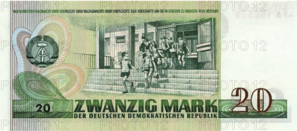 Banknote, banknote, 20 Mark, GDR, reproduction of a historical banknote