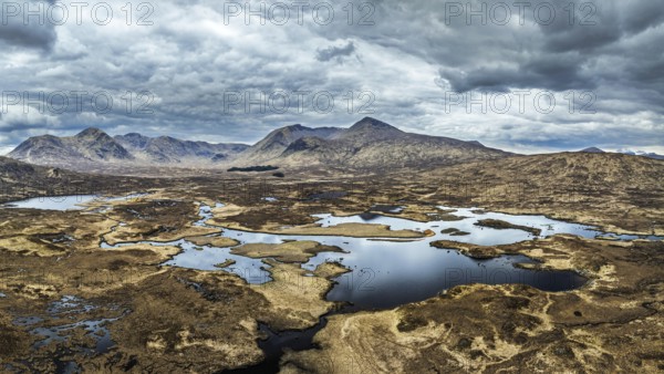 Rannoch Moor from a drone over Loch Ba and Loch of the Armpit, A82 Highland Way, Argyll and Bute,