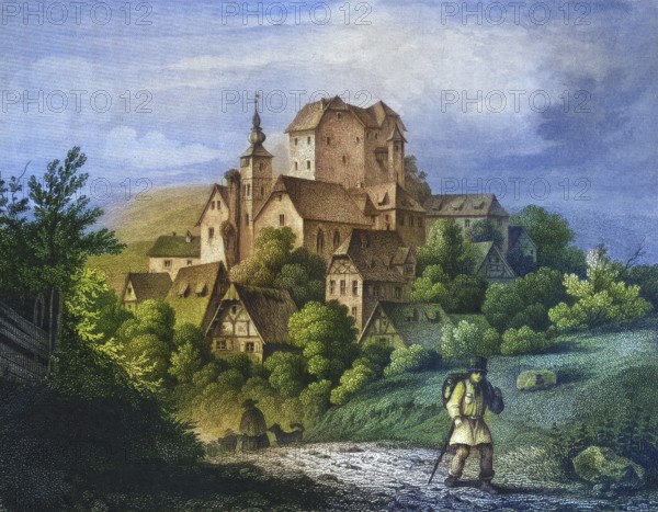 Castle and town of Hiltpoltstein, around 1850, Franconian Switzerland, district of Forchheim, Upper