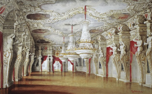 The Giant's Hall in Ehrenburg Castle, 1845, Coburg, Upper Franconia, Bavaria, Germany, Historical,