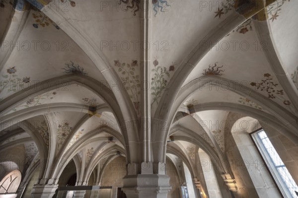 Late Gothic ribbed vault in the lay refectory, built in 1530, painted in 1528, Bebenhausen