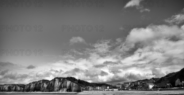 Cliff, cliffs, coastal landscape, rock formation, black and white, Yport, chalk cliffs, alabaster