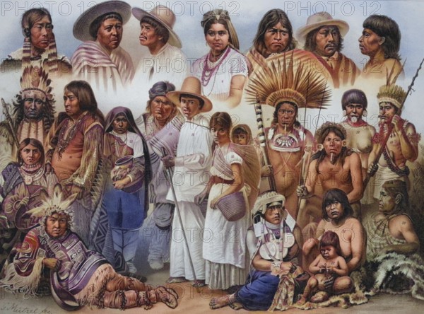 Types of American peoples: 1. Labrador Eskimo woman, 2. Mexican, 3. Highland Mexican, 4. Yucatan