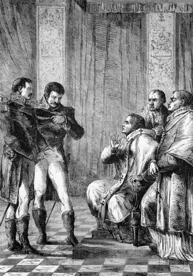 The arrest of Pope Pius VII after the occupation and annexation of the Papal States by France in