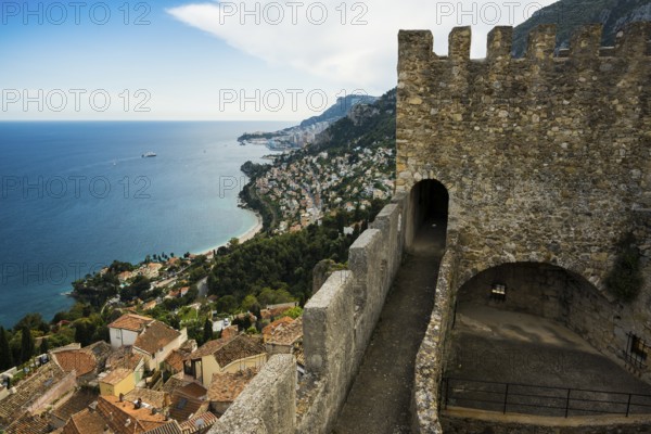 Picturesque mountain village overlooking the sea, Roquebrune, Roquebrune-Cap-Martin, near Monaco,
