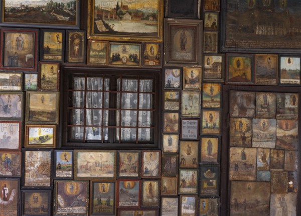 Votive plaques in the walkway around the Chapel of Grace, Kapellplatz, place of pilgrimage,