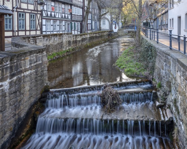 Half-timbered houses by the Abzucht stream in the historic old town, Goslar, Harz, Lower Saxony,