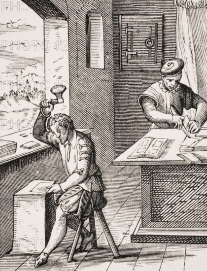 Gold beater. Reproduction of a woodcut from the 16th century by Jost Amman from the 19th century,
