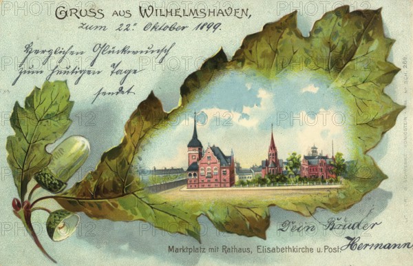Historical postcard, picture postcard, Wilhelmshaven, Lower Saxony, Germany, digitally enhanced