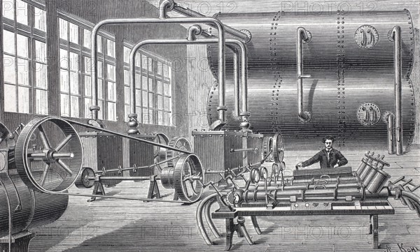 Pneumatic post, main station of the pneumatic post in Paris, around 1860, France, digitally