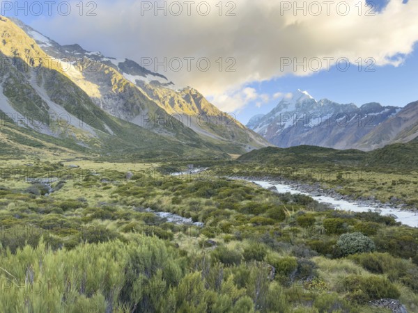 Hiking trail of the Hooker Valley Track, Mount Cook National Park, South Island, New Zealand,