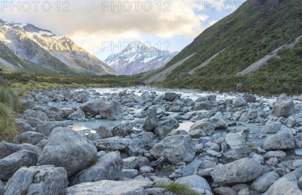 Hiking trail of the Hooker Valley Track, Mount Cook National Park, South Island, New Zealand,