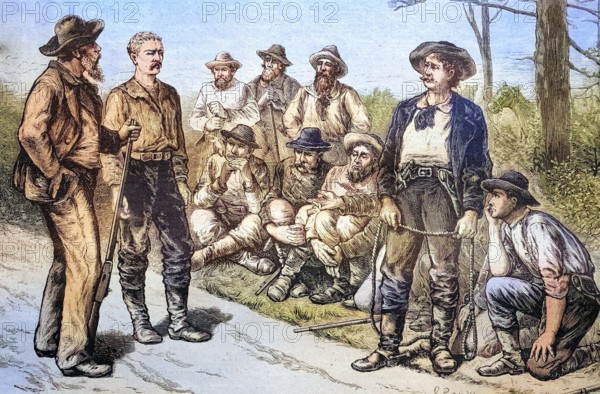 Lynch Court in Texas, USA, coloured wood engraving, reproduction from an original from ca 1888,
