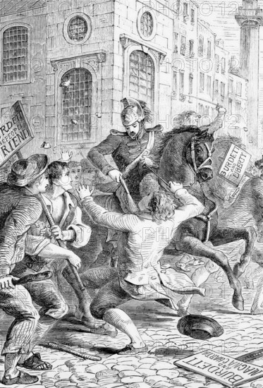 Riots following the arrest of Francis Burdett in 1810 for breach of parliamentary immunity when he